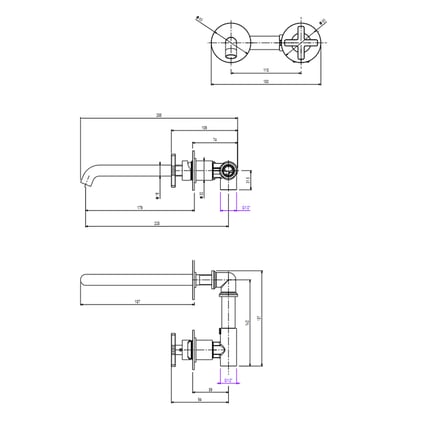 Μπαταρία Νιπτήρος Εντοιχισμού  Elle cross Chrome 2 οπών